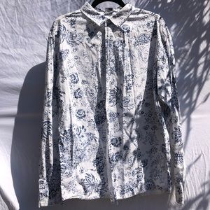 Linen floral print button up